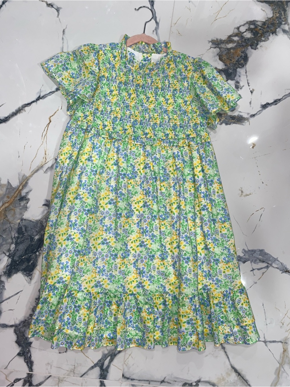 Janie and Jack Yellow, Blue & Green Floral Smocked Dress